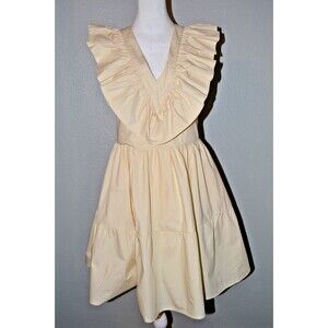 NWT Twenty Ten Sz L Cream Ruffle Tiered Dress Women’s Open Back Tie Cottagecore